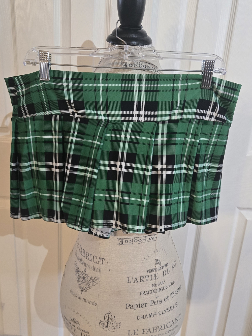 Green Plaid Pleated Mini Skirt